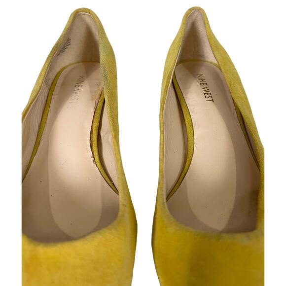 Nine West Heels Women’s 7.5 Xeena Yellow Suede Kitten Pumps Pointy Toe Slip On - Picture 7 of 16